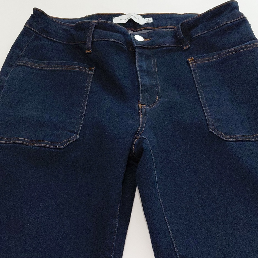 TAHARI Women's Blue  Stretch Jeans with Front Patch Pockets Size 10P